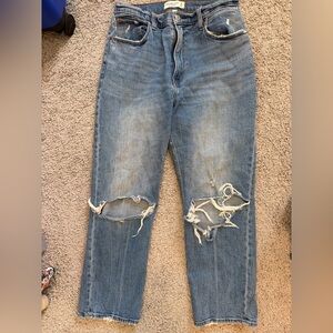 Abercrombie Ankle Straight High Rise Distressed Blue Jeans